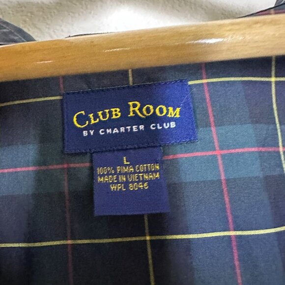 Club Room Dress Button Up Shirt Plaid Collared Formal Casual Men L Green Retro - Picture 5 of 11